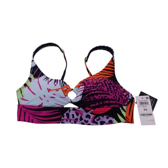 NWT Bar III Palm Prowl O-Ring Bikini Top Sz XS Multicolor Floral Push Up Lined - Picture 2 of 11